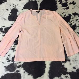 Peach JCrew top with lace bell sleeves